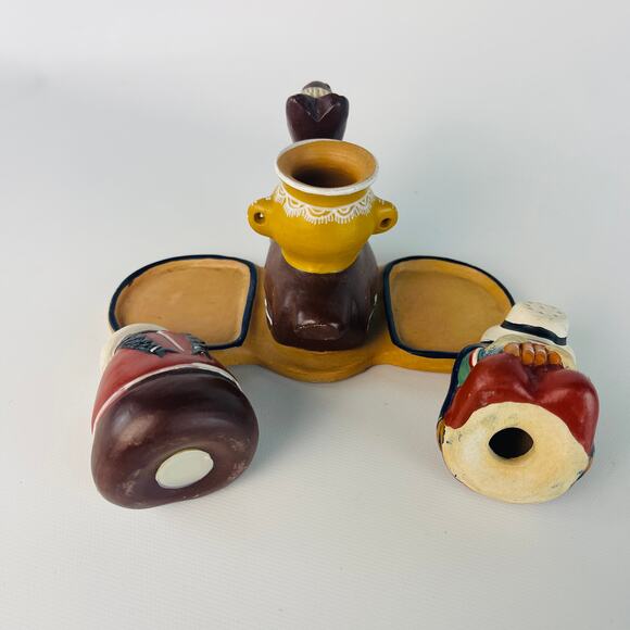 Andean Ceramic Salt and Pepper plus Toothpick Holder 6 x 3 1/4 x 3 1/4” - Picture 5 of 6